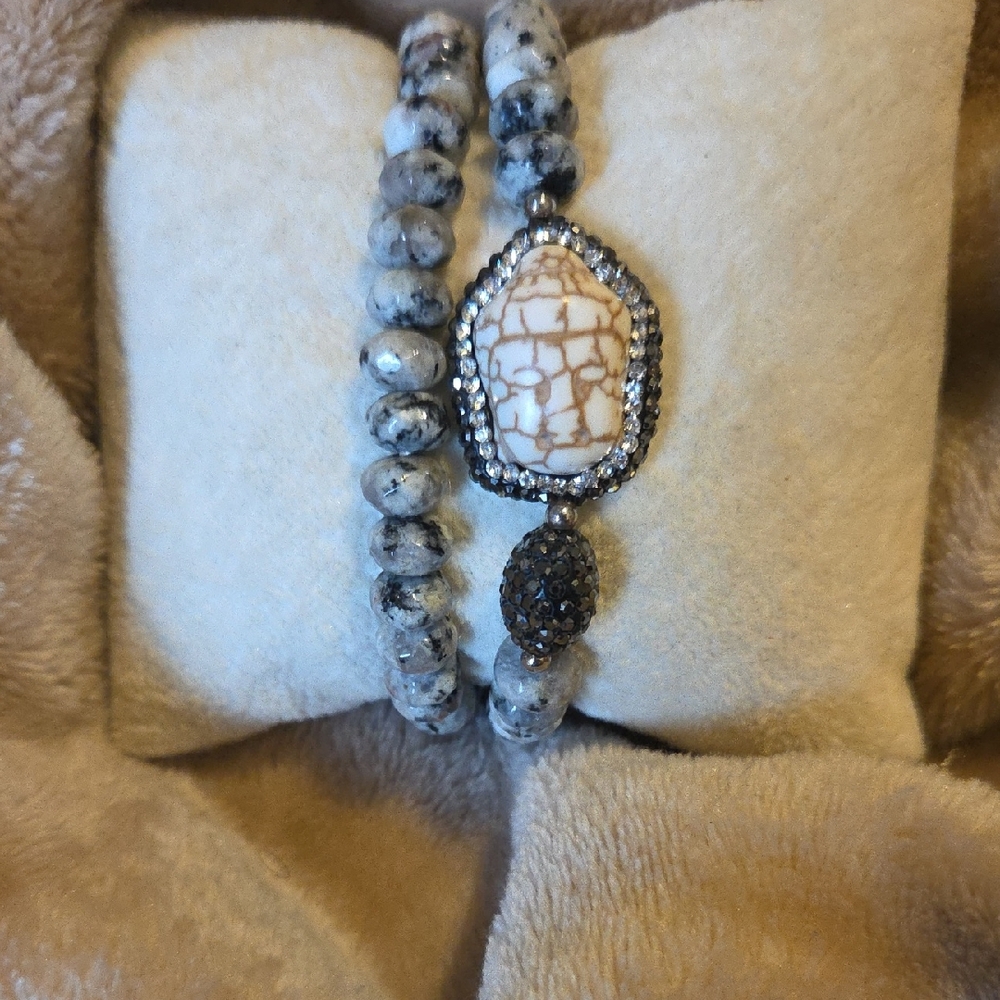 Elegant Beaded Bracelet Set with Stone Accents